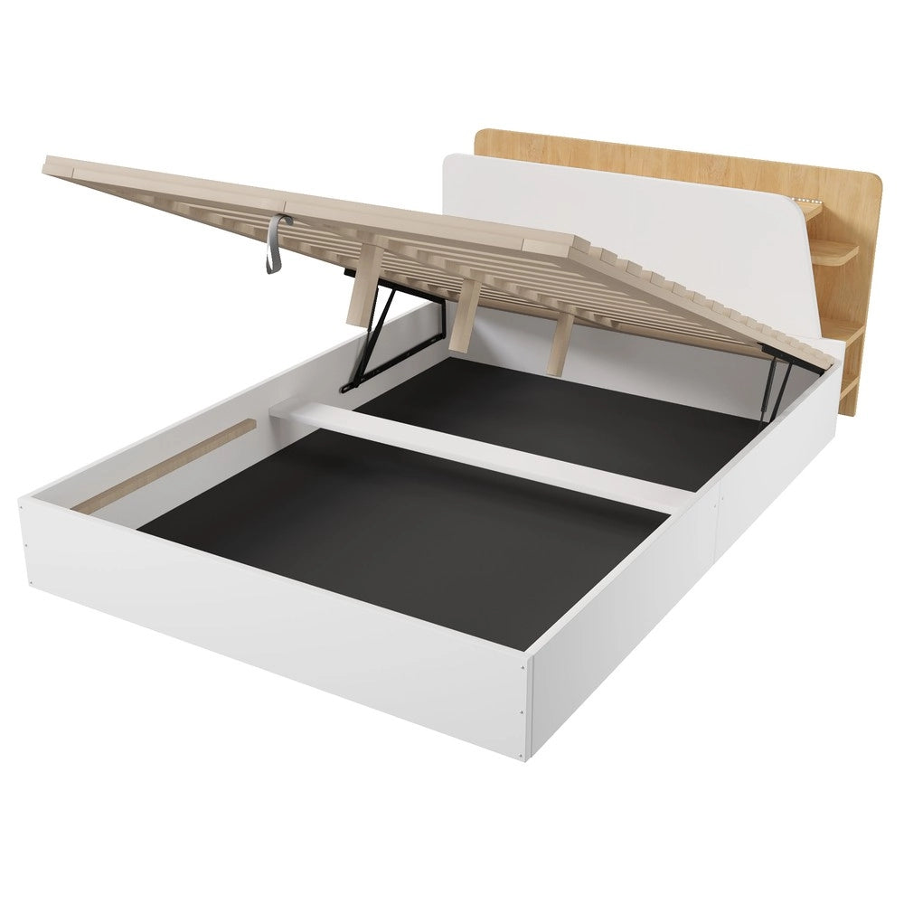 Letto Contenitore con LED e USB 140x200 ¨C Xylo ¨C Bianco e Rovere