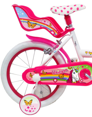 Bicicletta per Bambina 16" 2 Freni  Unicorno Bianca/Rosa