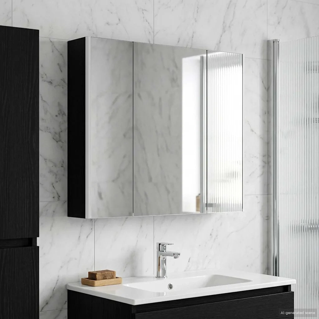 Mobiletto per specchio da bagno Rovere Nero 83,5 x 15,5 x 70 cm