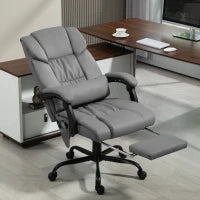 Poltrona Massaggiante e Reclinabile con Poggiapiedi, in Finta Pelle e Acciaio, 66x75x112-122 cm, Grigio