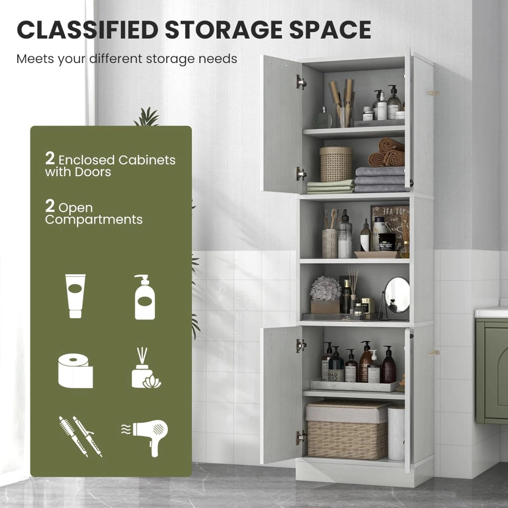 Credenza da Cucina Alto 190 cm, Mobile da Cucina con 4 Ante, 2 Scomparti Aperti, Madia Soggiorno Moderna, 3 Colori, 30x56x190 cm