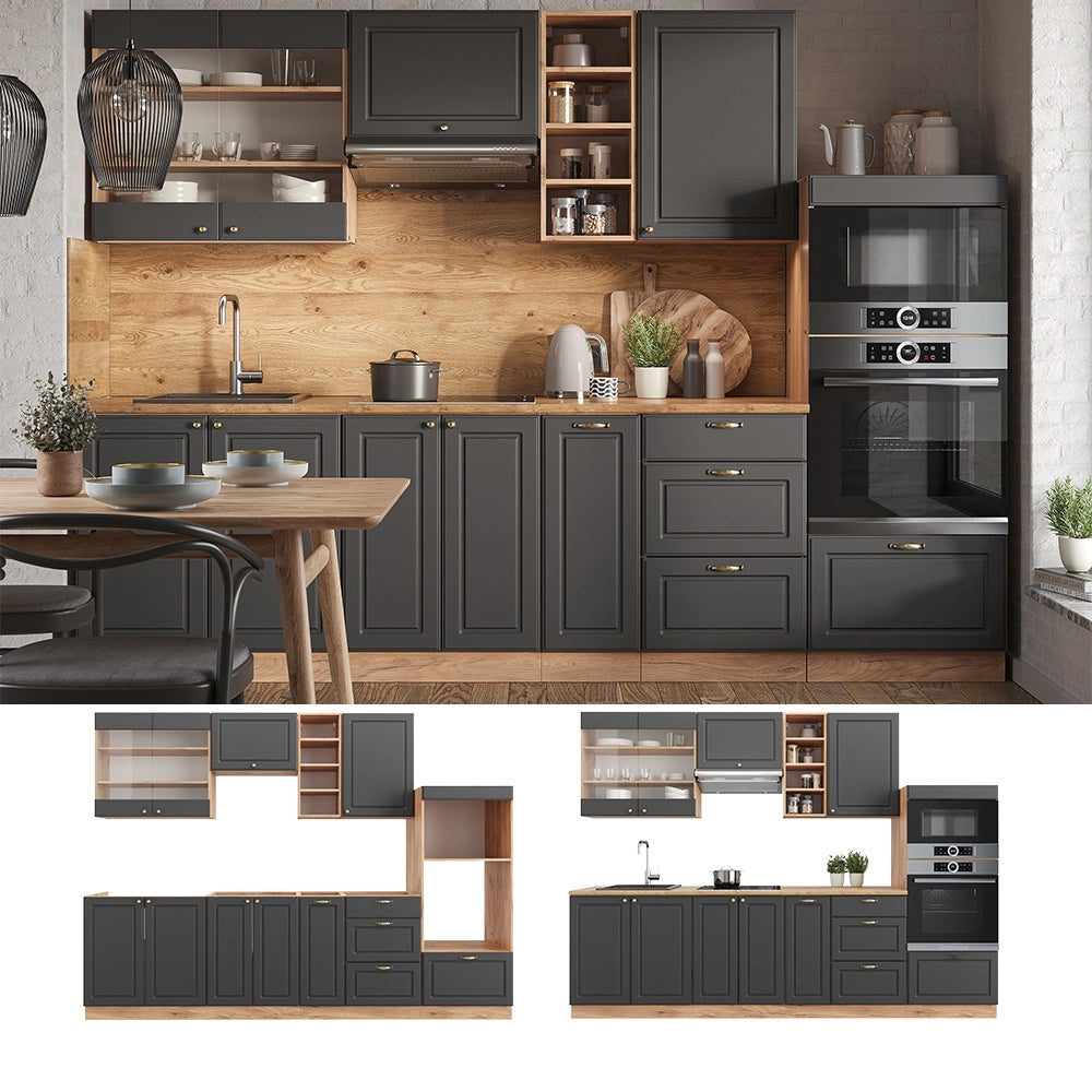 Cucina componibile Fame-Line Antracite rustico/Rovere dorato 280 cm, PL Antracite Vicco