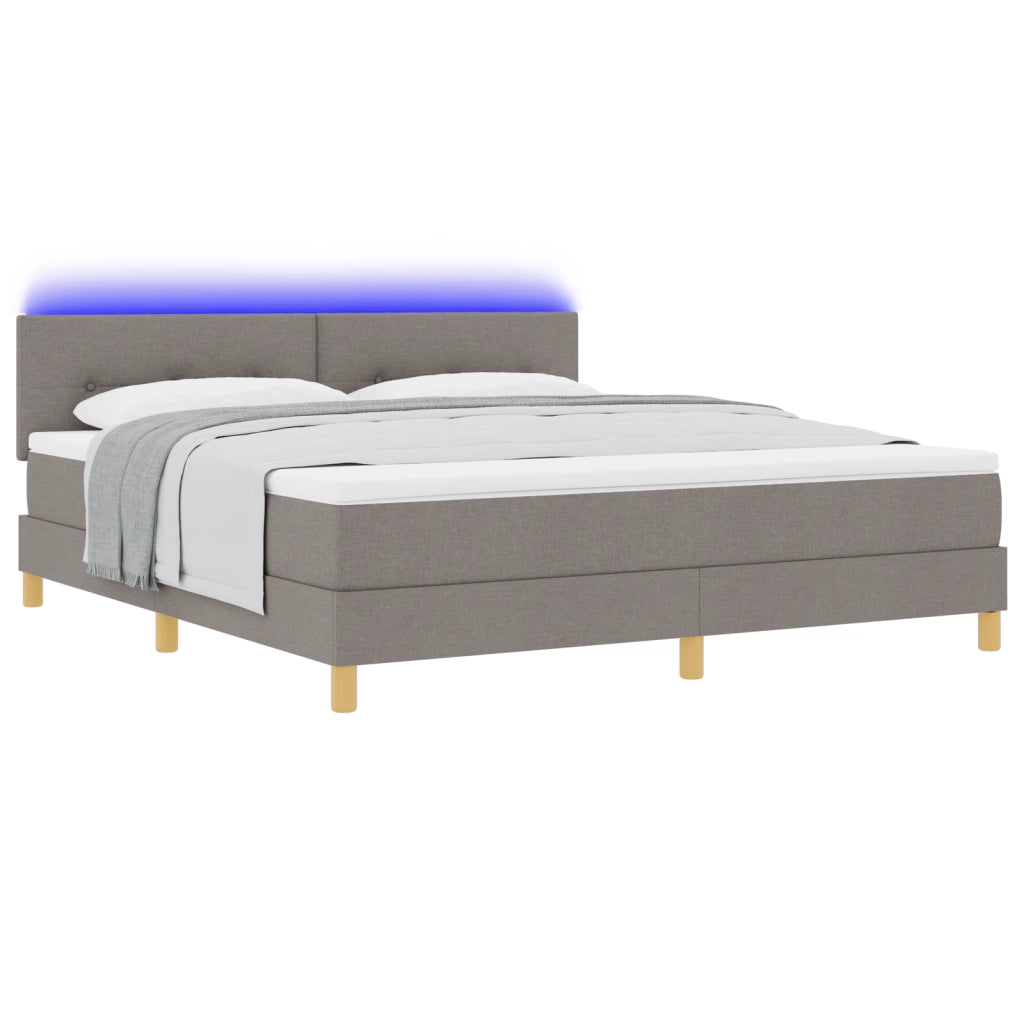 Letto Box Spring con Materasso e Luce LED Tortora 180x200 cm Tessuto