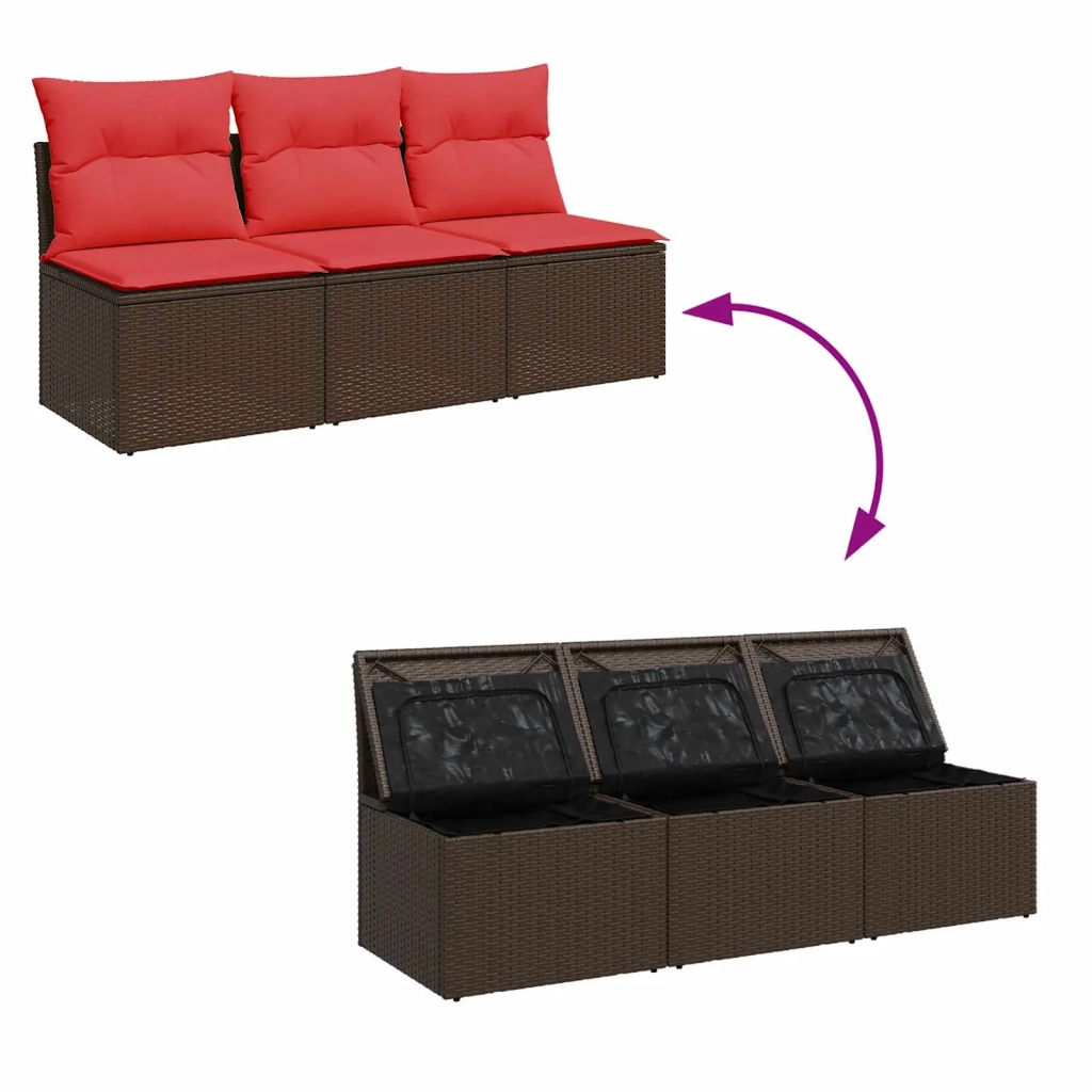 Divano da giardino con cuscini a 3 Posti-Sofa da Giardino-Divano da esterno marrone in polyrattan 169842