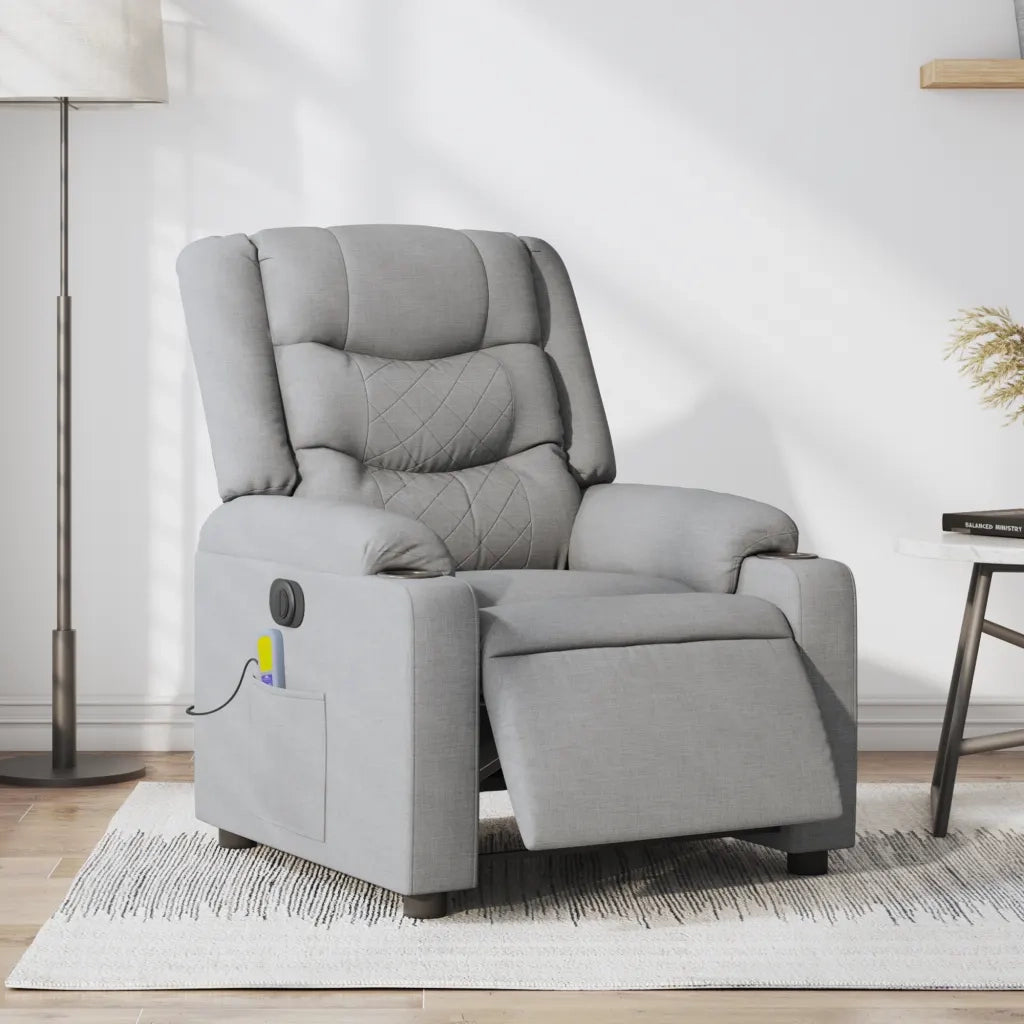 Poltrona Reclinabile Massaggio Elettrica Grigio Chiaro Tessuto 3206570