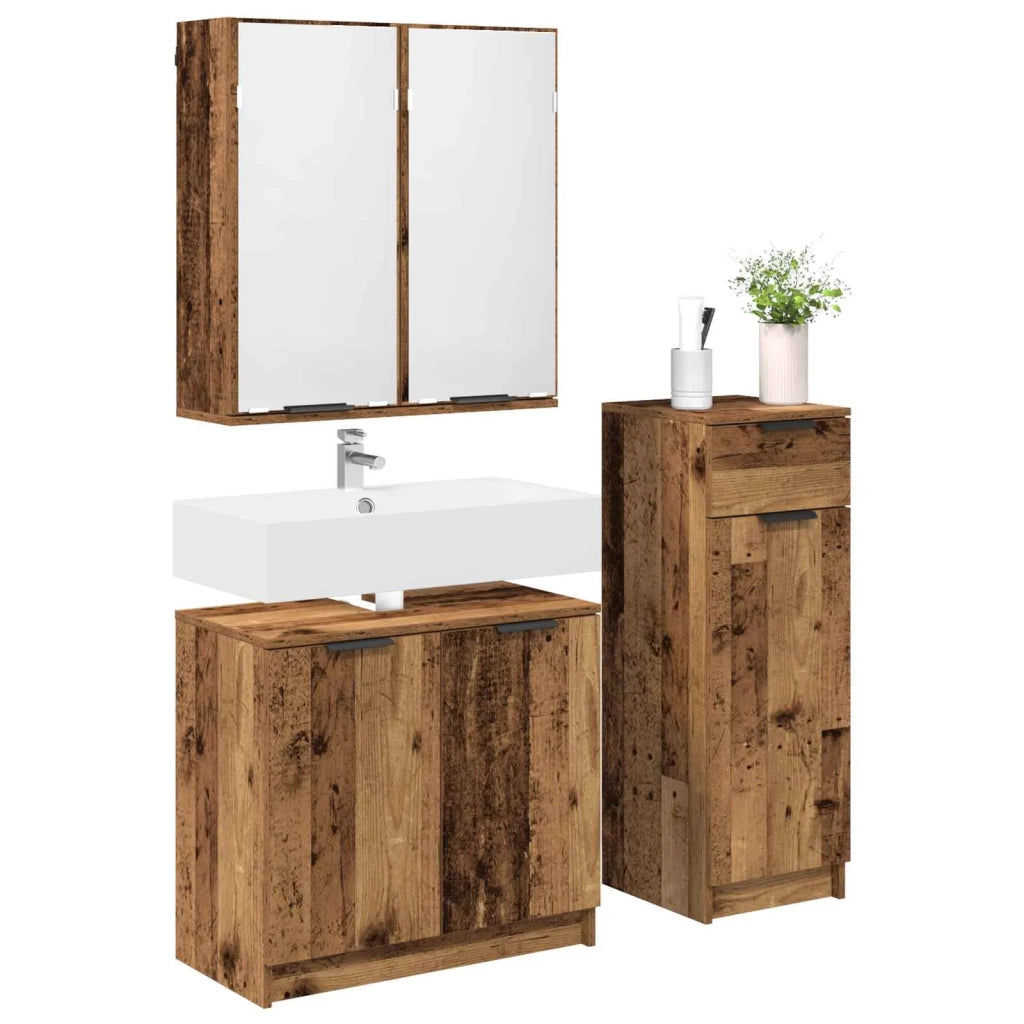 Set di mobili per il Bagno | Armadio da bagno con cassetto 3 pz Legno vecchio