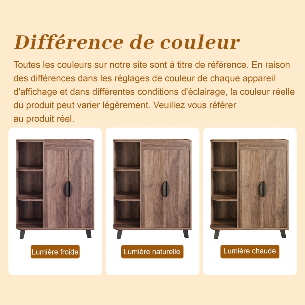 Scarpiera con 4 ante e vani aperti per ingresso 80×32×99 cm noce