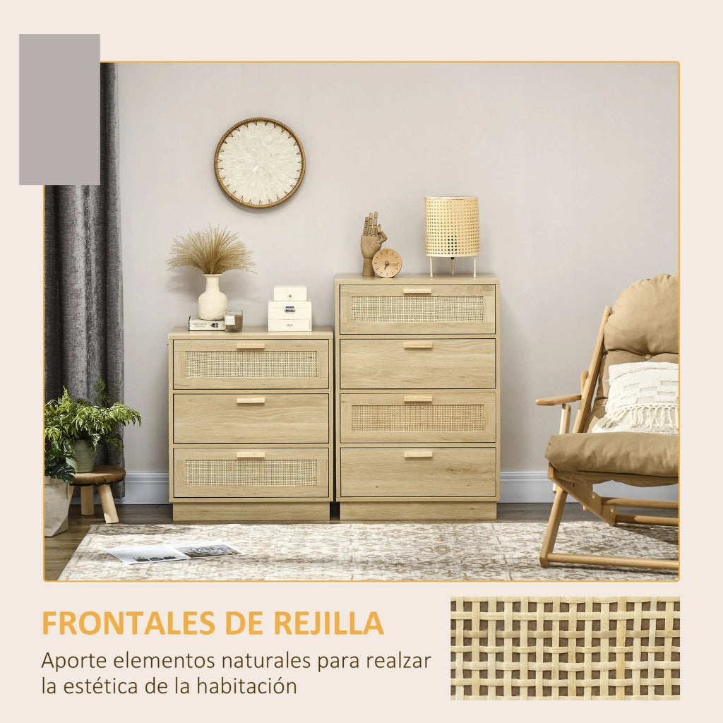 Cassettiera 4 Cassetti in Legno con Fronte in Rattan ¨C Zephmum ¨C Naturale 60x38x88,5cm