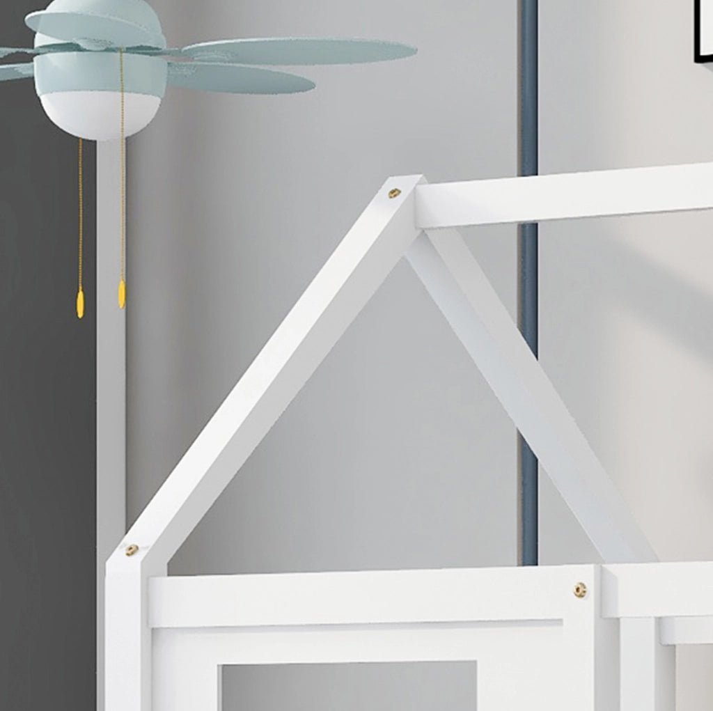 Letto casa con due cassetti e finestre, bianco