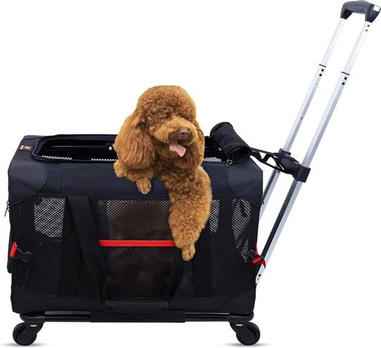 Carrello per cani con ruote per cani piccoli fino a 10 kg - Carrello per gatti grande con ruote - Carrello per gatti con apertura superiore e ruote - Nero - Carrello per cani con ruote