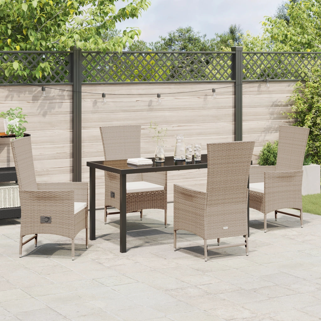 Set da Pranzo da Giardino 5 Pezzi con Cuscini Beige in Polyrattan