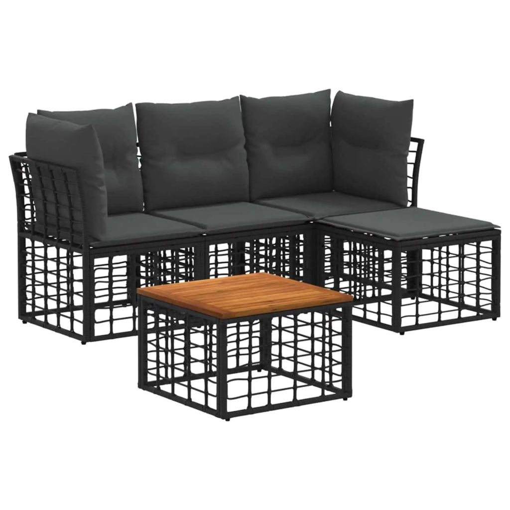Set di divani da esterno 5 pz | Set Salotto da Giardino Nero e Grigio scuro Poliestere