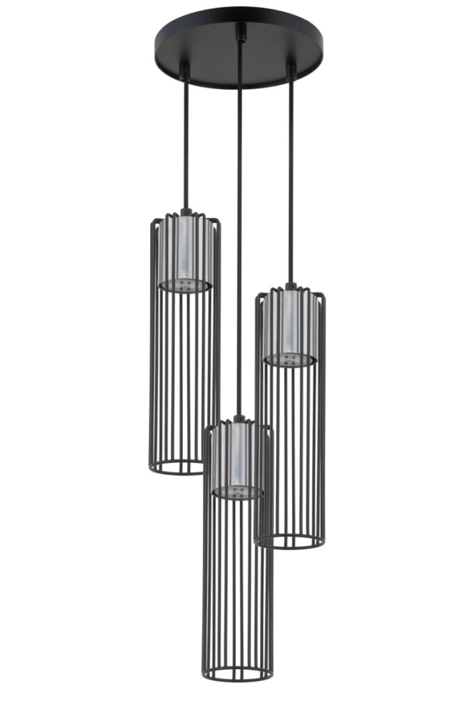 Lampada a sospensione industriale nero/argento Fobia 3 GU10