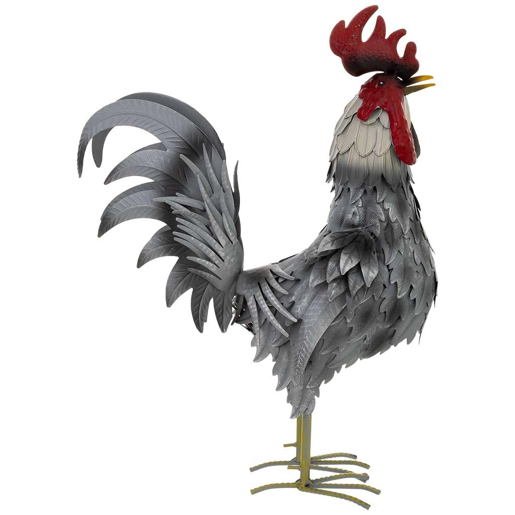 Figura decoración gallo de metal gris 41x16x54h cm