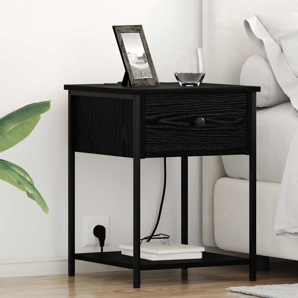Armadio da Notte con cassetto 2 pcs Rovere Nero 42 x 41 x 56 cm 859421