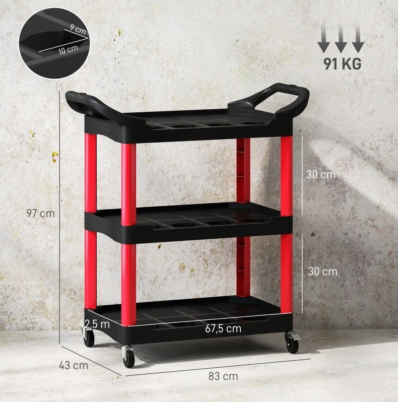 CARRELLO DA OFFICINA 83x43x97 cm Nero in plastica