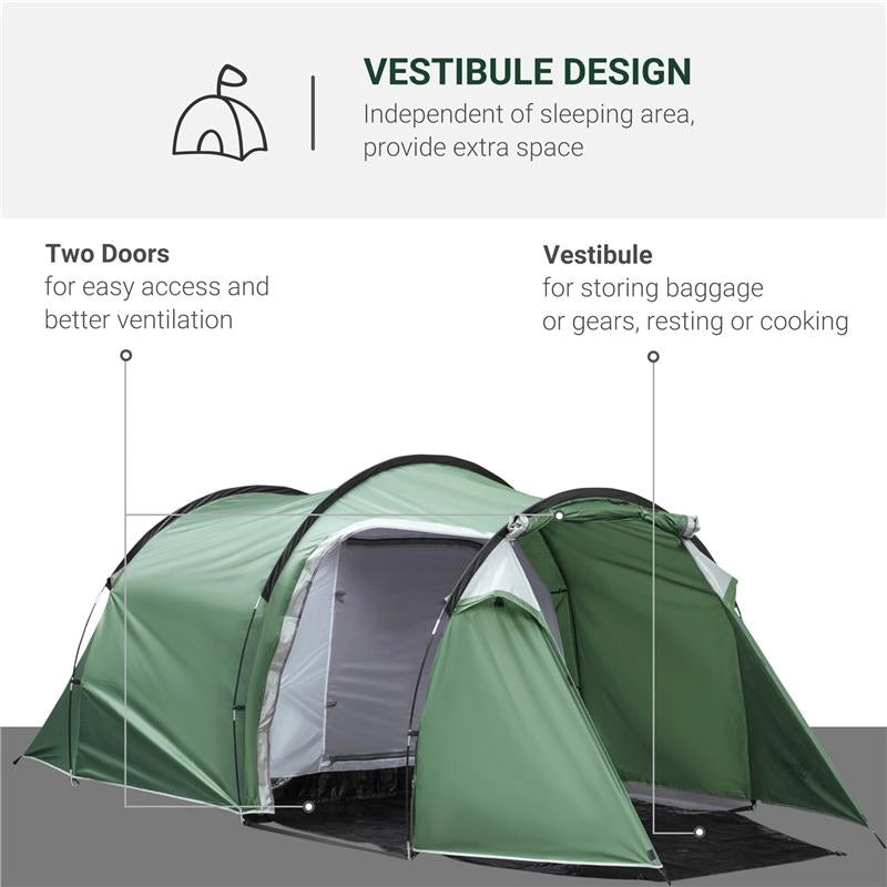 TENDA DA CAMPEGGIO 4 POSTI AMPIO VESTIBOLO IMPERMEABILE VERDE SCURO