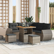 Set Divano da Giardino a 8 Pezzi con Cuscini Grigio Polyrattan Acacia