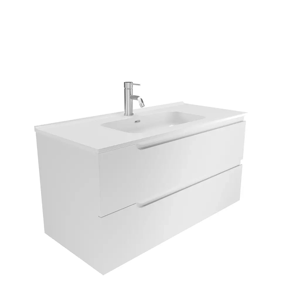 Mobile bagno sospeso 100 cm due cassetti bianco opaco con lavabo  | Moor