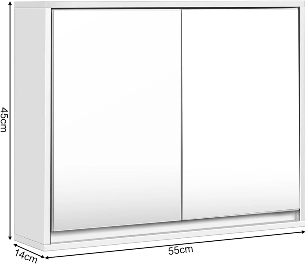 Mobile a Specchio per Bagno, Armadio da Parete con Doppio Specchio, Armadio Organizer Multiuso per Cucina e Bagno, 55 x 14 x 45 cm