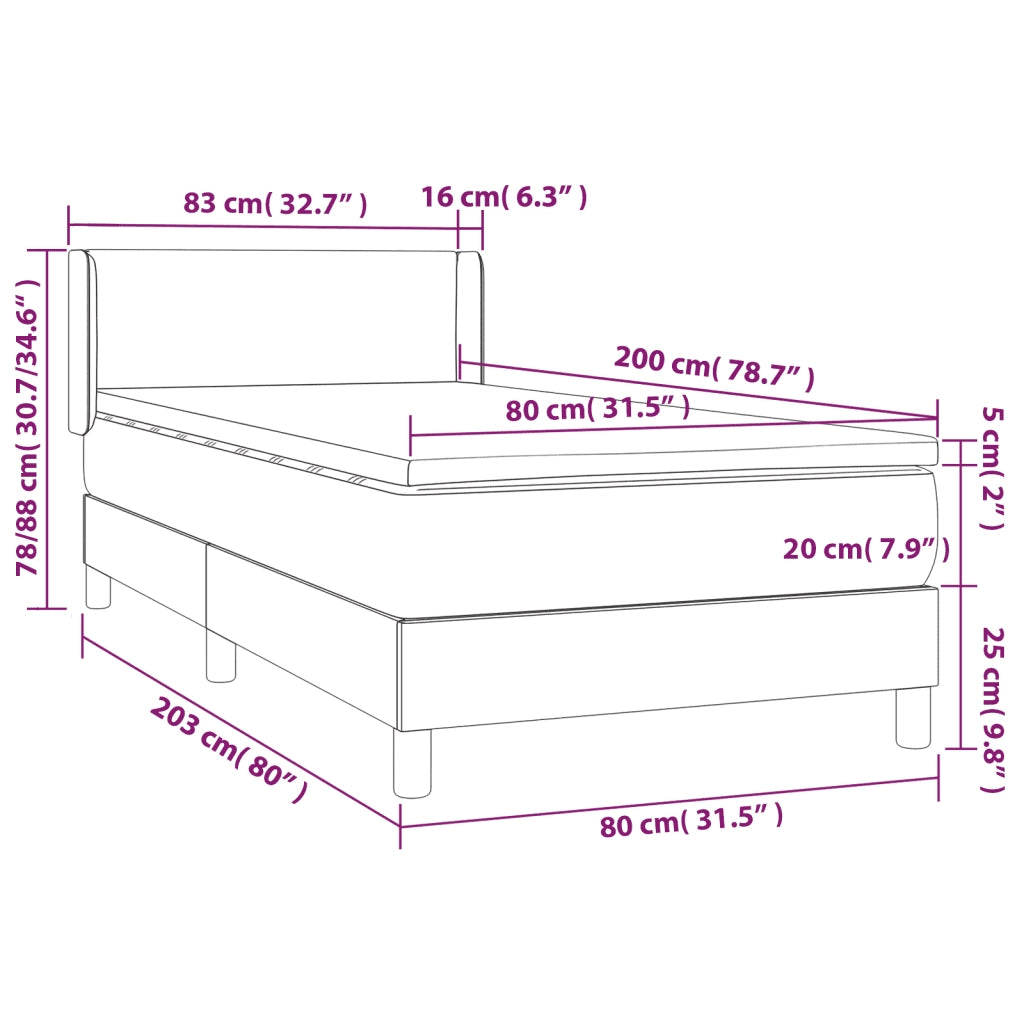 Giroletto a Molle con Materasso Marrone Scuro 80x200 cm Tessuto
