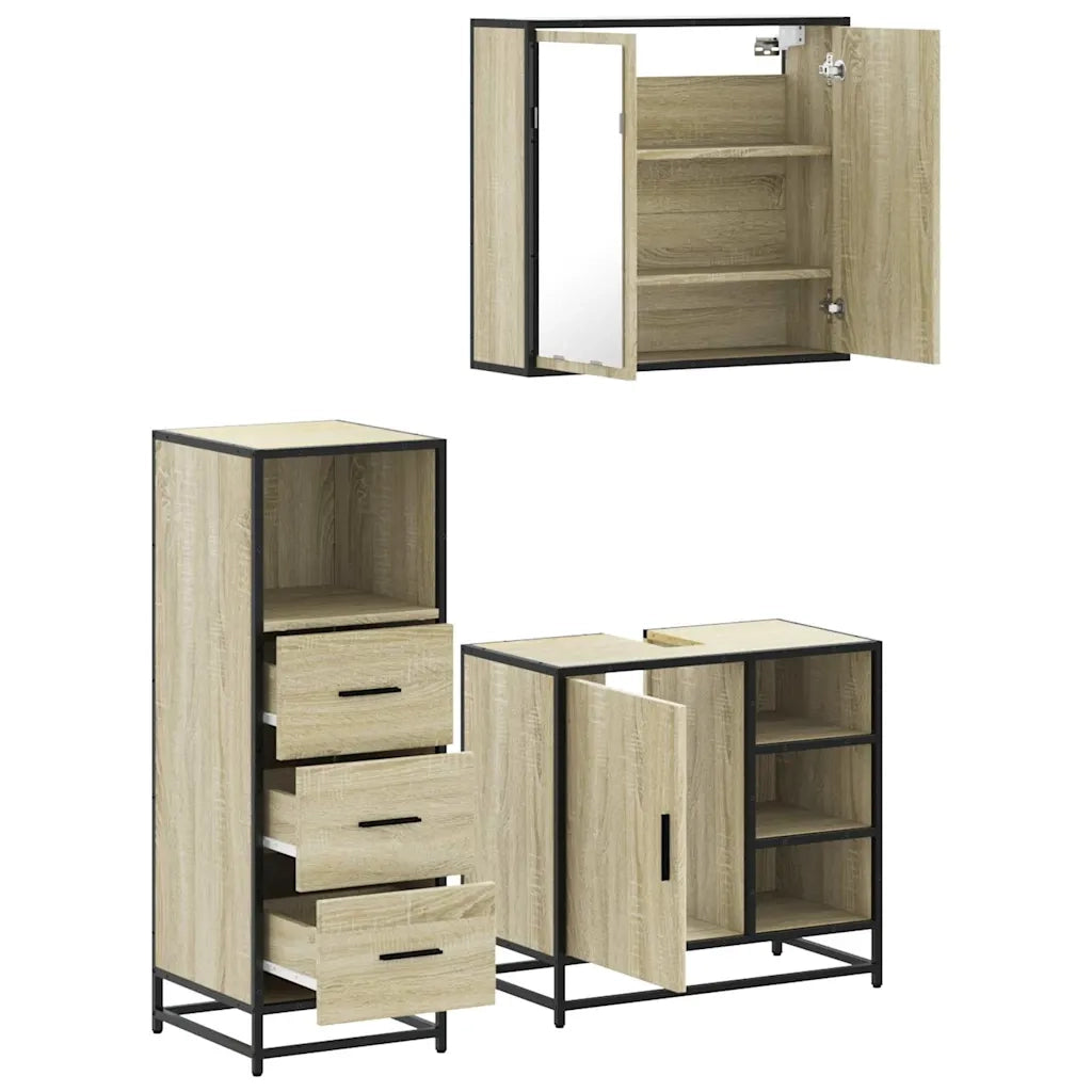 Set Mobili da Bagno 3 pz Rovere Sonoma in Legno Multistrato