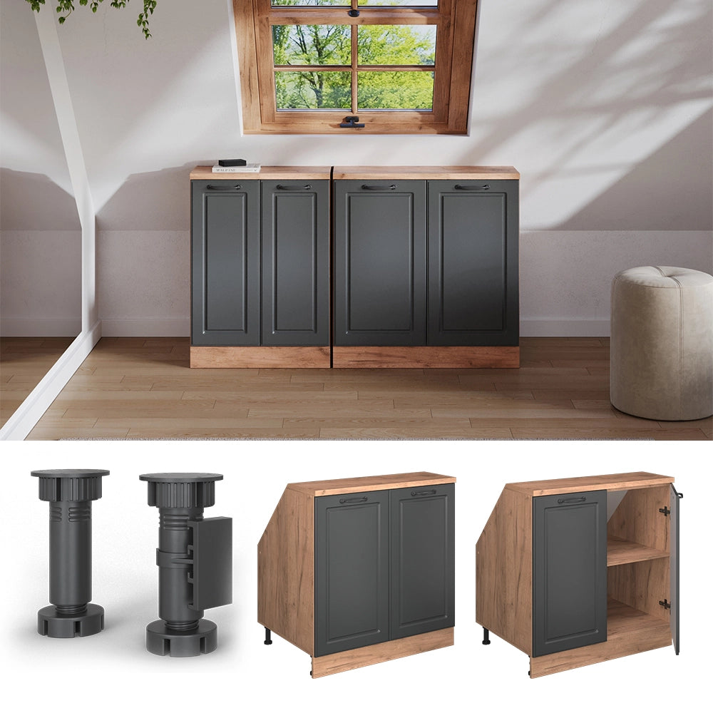 Mobile sottotetto Rion Antracite rustico/Rovere dorato 80 x 83.8 cm con 2 porte, carcassa 60 cm profondità Vicco