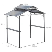 Gazebo da Giardino per Barbecue, Doppio Tetto Anti-UV e Struttura in Acciaio con Mensole, 240x150x250cm, Nero