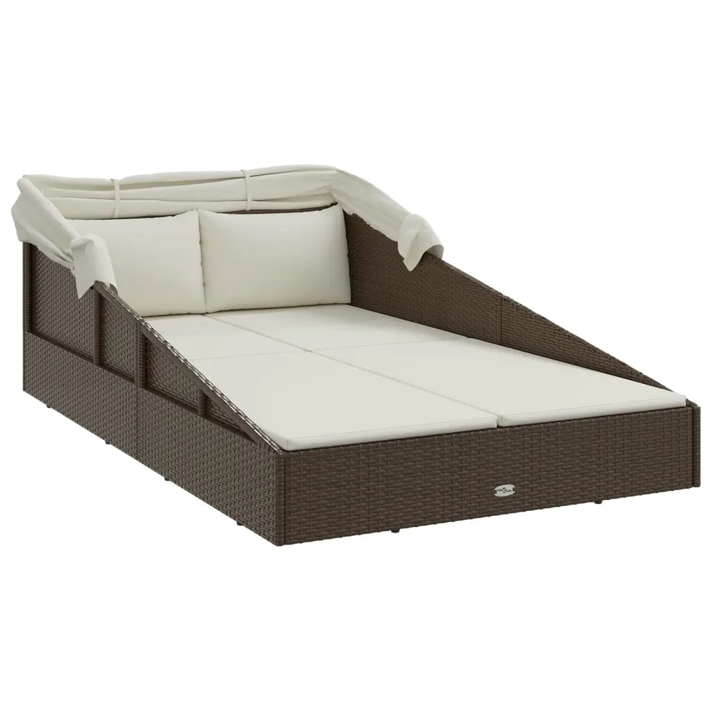 Lettino con Tetto Pieghevole Marrone 200x114x128 cm Polyrattan 362272