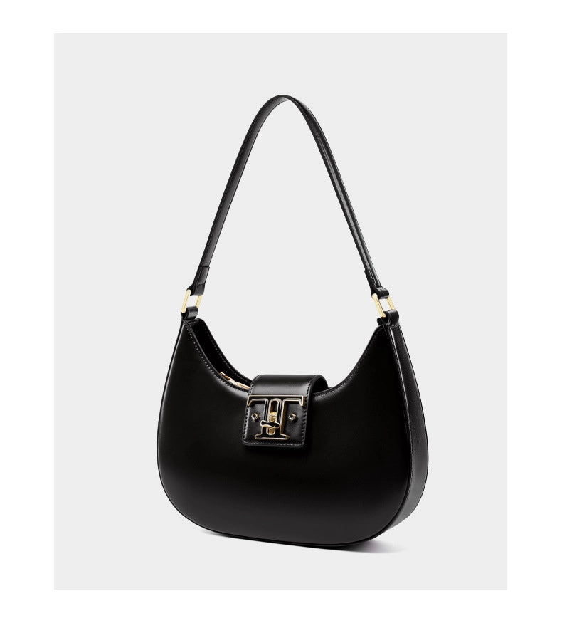 Borsa a tracolla da donna in vera pelle, modello college, colore nero.