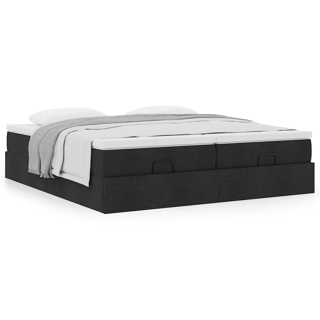 Struttura Letto Pouf con Materassi Nero 160x200 cm in Tessuto 3311236