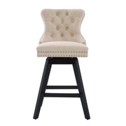 Set di 2 Sgabelli da Bar Girevoli con Schienale Imbottito e Gambe in Legno; per Isola Cucina; Velluto; Beige