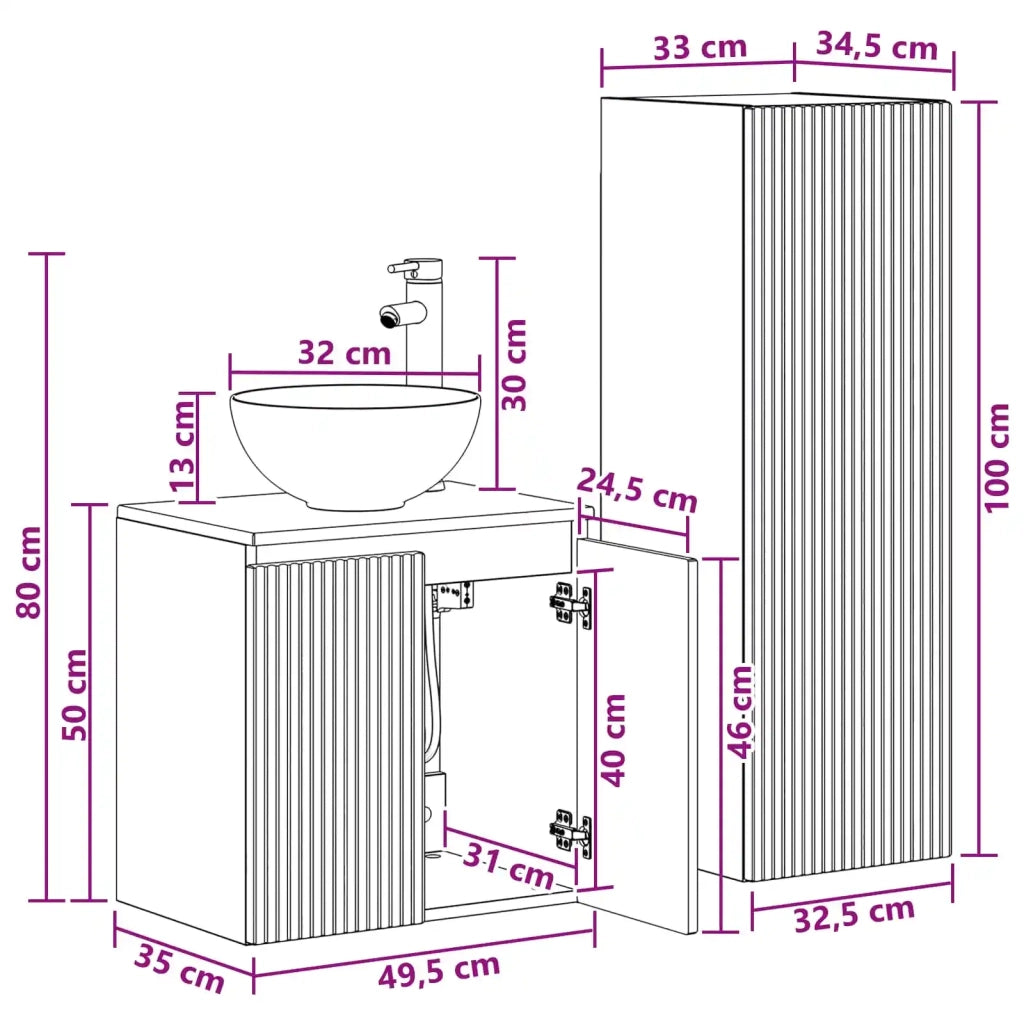 Set di mobili per il bagno 2 pz Sonoma grigio 3406119