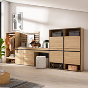 Scarpiera, 357x35x145cm, Camera da letto, Armadio Aperto, Cassettiera, Pannelli Decorativi, Tavolo da toeletta, colore Rovere RF3551