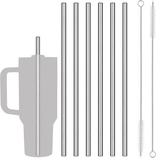 Sei stuzzoli in acciaio inossidabile 304 - inclusi spazzole per pulizia - resistenti al lavastoviglie - per cocktail e smoothie - retti