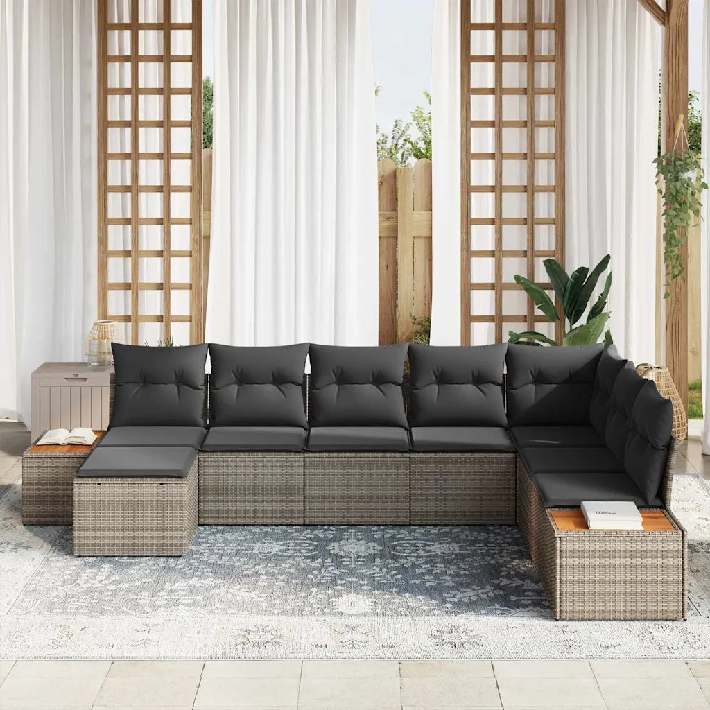 Set Divano da Giardino con cuscino 9 pcs Grigio Polyrattan