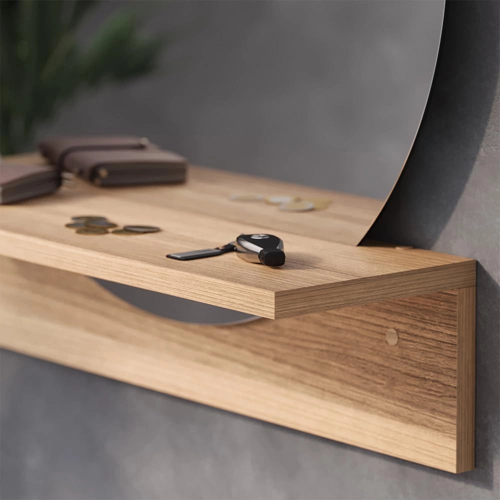 Specchio bagno Elyra, Quercia dorata, 50 x 54.5 cm con ripiano, adatto al montaggio a parete per l'uso quotidiano
