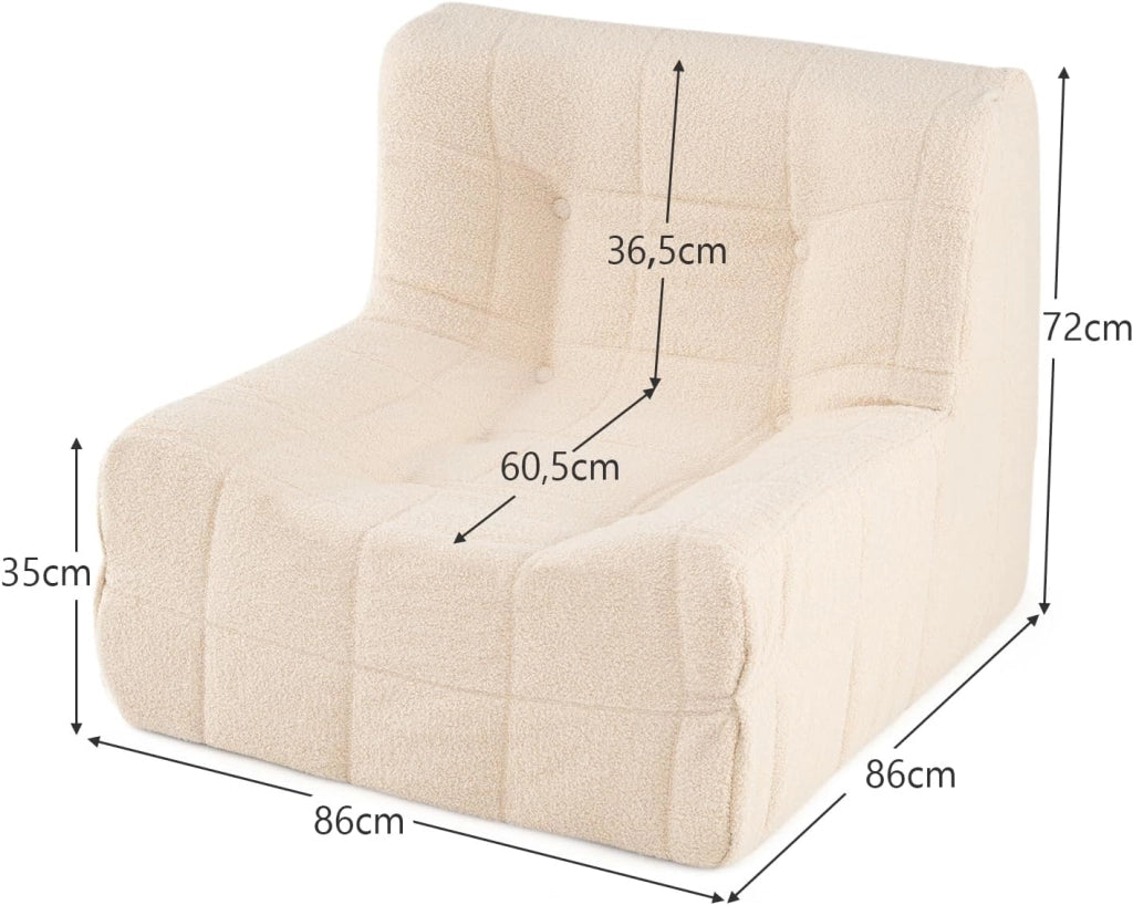 Poltrona da Terra 86 X 86 X 72 CM, Divano Salotto in Tessuto Morbido, Imbottitura in Schiuma, Sedia Ergonomica con Fondo Antiscivolo, Portata 150 KG, per Camera da Letto, Soggiorno (Beige)