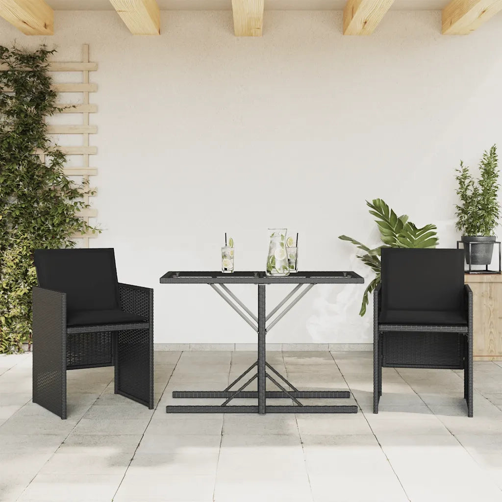 Set da Bistr¨° 3 pz | Set Salotto da Giardino con Cuscini Nero in Polyrattan