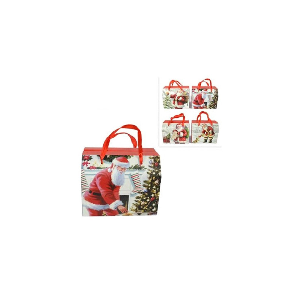 Trade Shop - 6 Scatole Da Regalo Stampa Babbo Natale Classico Manici Rossi 13,5x11,5x16,5cm -