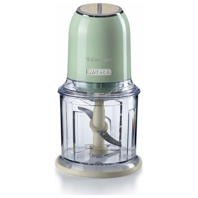 Ariete 438, Tritatutto Vintage, Chopper e Tritaghiaccio, 2 velocità, 4 lame in Acciaio Inox, Tazza graduata 600 ml, 400 W, Verde