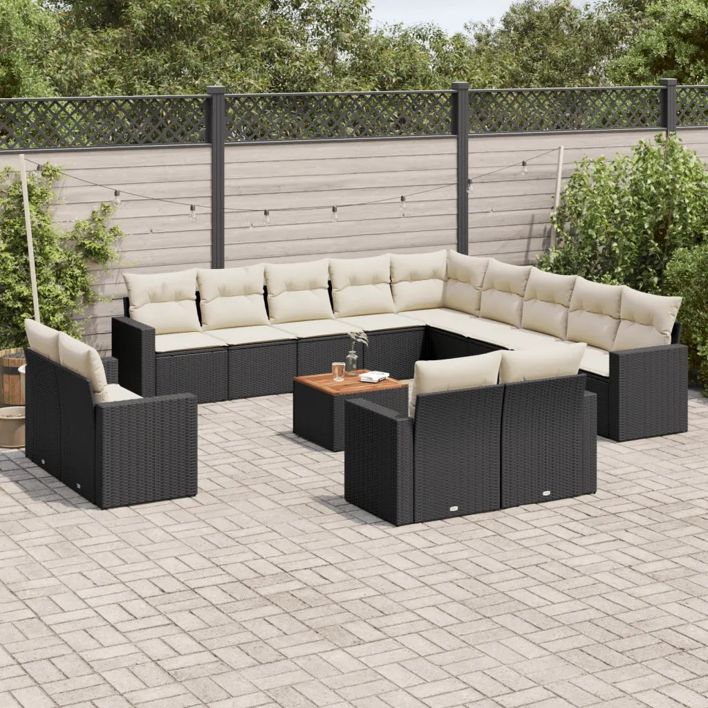 Set Divani da Giardino 14pz con Cuscini in Polyrattan Nero 3224397
