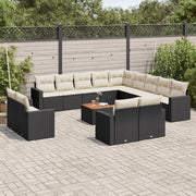 Set Divani da Giardino 14pz con Cuscini in Polyrattan Nero 3224397