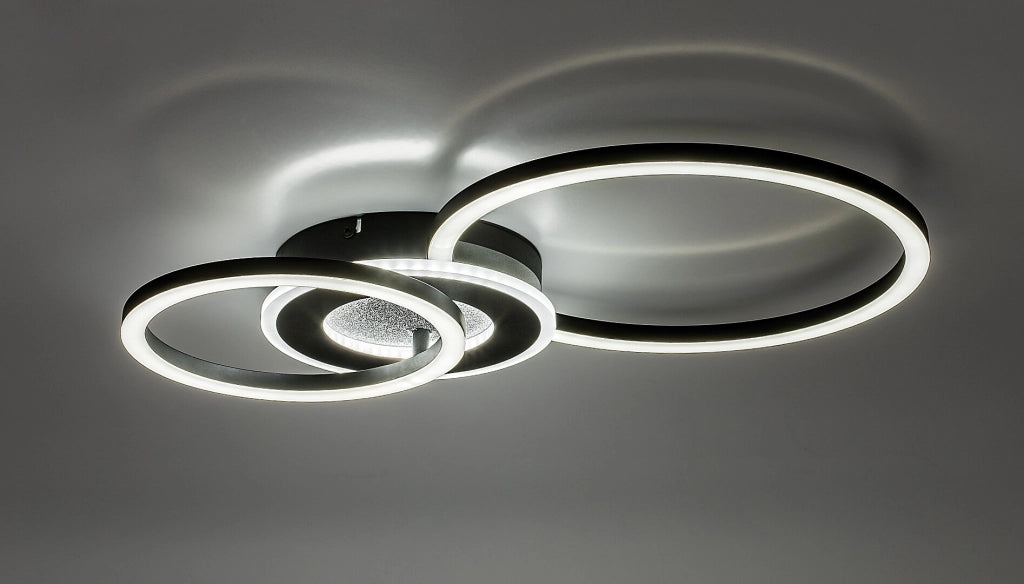 Lampada soffitto LED integrato Lureo 3 anelli nera Rabalux