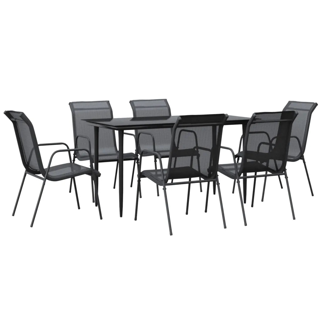 Set da Pranzo da Giardino 7 pz Nero in Acciaio e Textilene