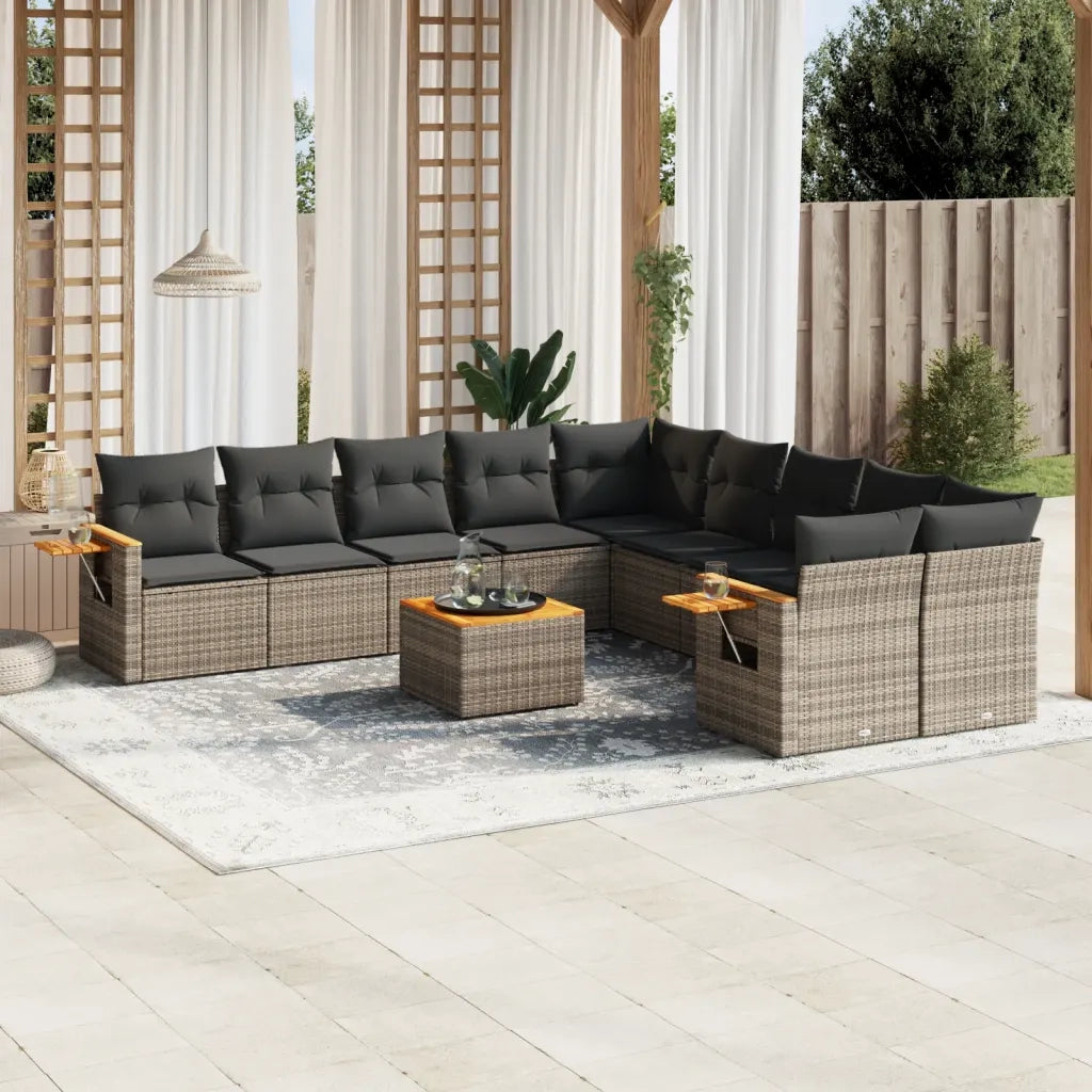 Set Divani da Giardino 11 pz con Cuscini in Polyrattan Grigio 3259603