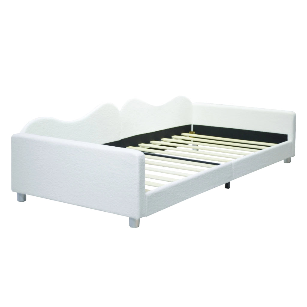 OKWISH Letto Bambino 90×200 cm, Letto Singolo con Schienale, Braccioli, Testiera e Pediera, senza Materasso, Bianco