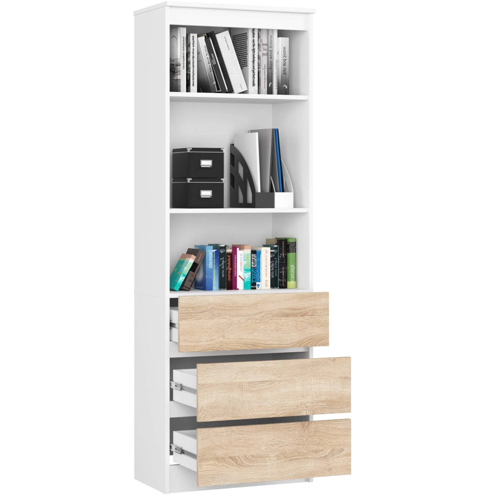 Libreria AKORD R60 Bianco, Sonoma Quercia 60 cm 3 cassetti 60x35x180 cm