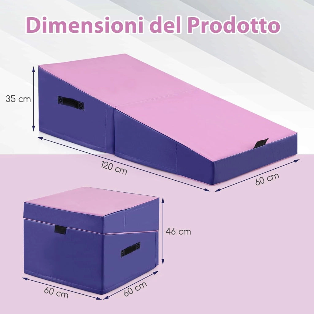 Materassino Ginnastica, Tappetino da Ginnastica Pieghevole con Schiuma EPE e Pelle PVC Antiscivolo e Maniglia, Tappetino da Esercizio a Forma di Cuneo per Casa e Palestra