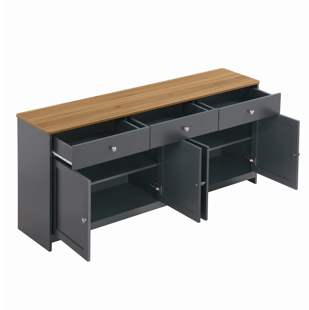 Sideboard 160x37x75 cm con 3 cassetti; 4 ante e ripiani regolabili; MDF nero e grigio